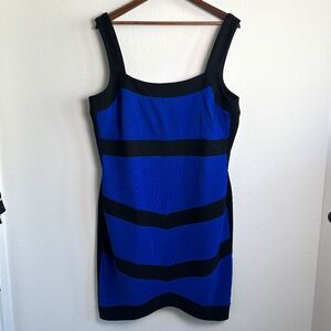 Ashley Stewart Sleeveless Bodycon Bandage Dress 2X Fitted Stretch Blue Black